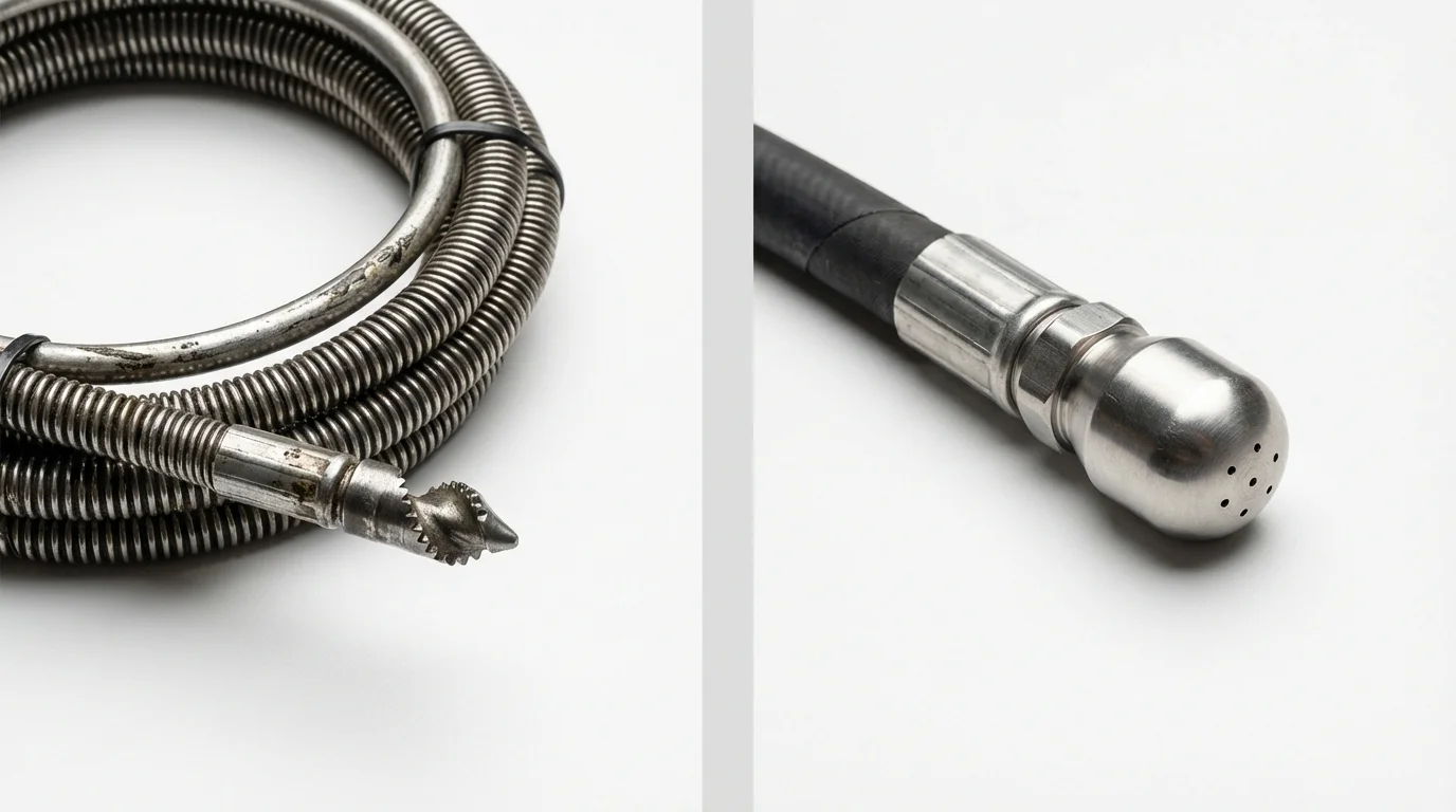 Drain snake cable and hydro jetting nozzle used for drain cleaning in Oglesby, IL