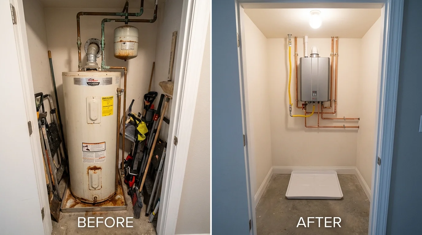 Tank water heater versus wall-mounted tankless unit comparison for Oglesby, IL homeowners