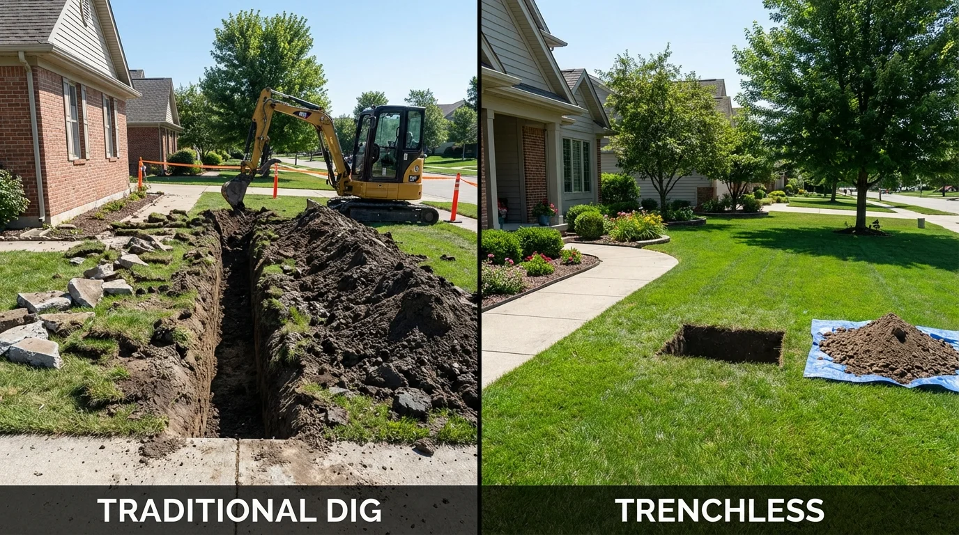 Trenchless sewer repair with minimal yard damage versus traditional excavation in Oglesby, IL